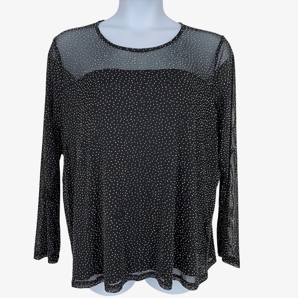 Ember Black Rhinestone Mesh Top Size 2X Sheer Party Night Out